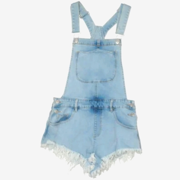 Forever 21 Cut Offs Denim Overalls Coveralls Chambray High Rise Frayed Shortalls - Picture 5 of 10